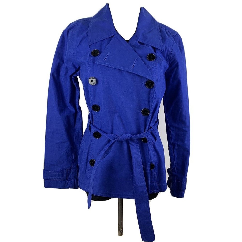 Lauren Ralph Lauren Womens Blue Double Breasted Spring Jacket Belted Medium P